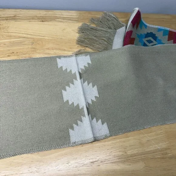 Southwestern Style Fringed Scarf 8”x33”Geometric Zapotec Style Soft - Picture 5 of 11